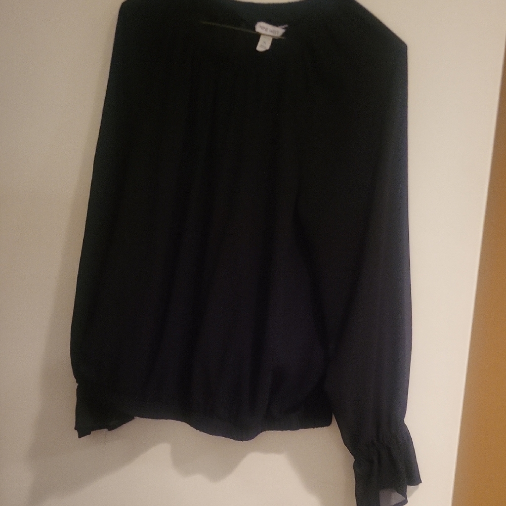 Nine West Black Blouse with Ruffled Sleeves